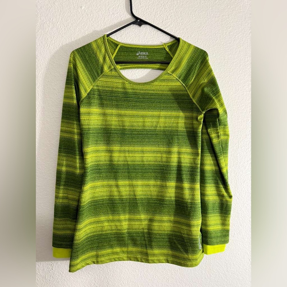 ASICS Women's Lime and Olive Striped Long Sleeve Tee